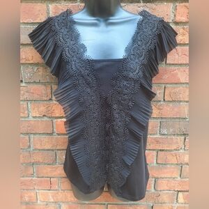 Beautiful Black Blouse Ruffle/Crochet detail Top - Woman's Size: Large - NWT